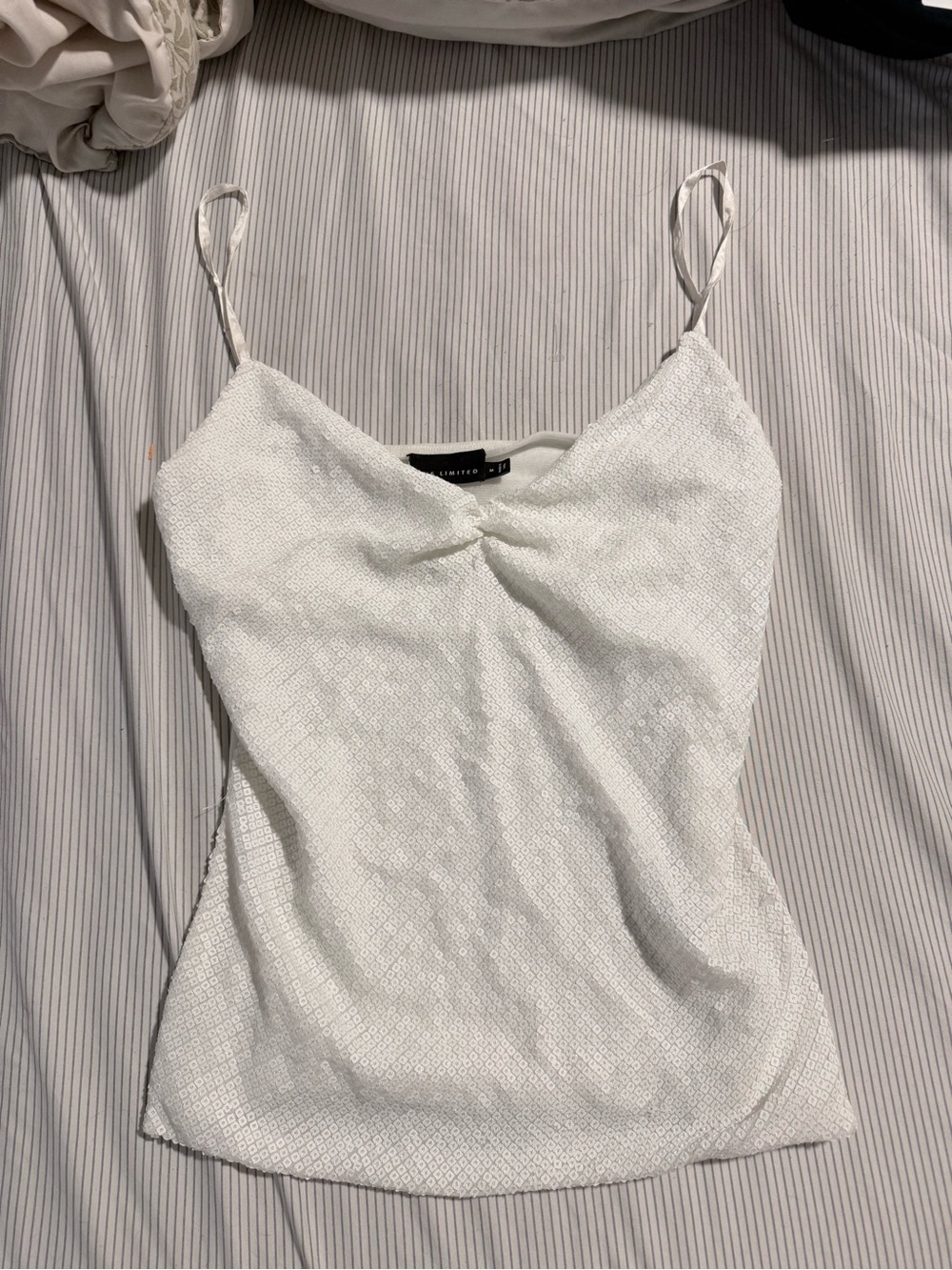 The Limited White Sequin Spaghetti Strap Cami Top